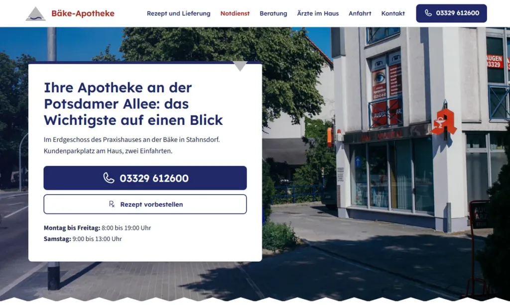 Entwurf der neuen Startseite: Apotheke in Stahnsdorf