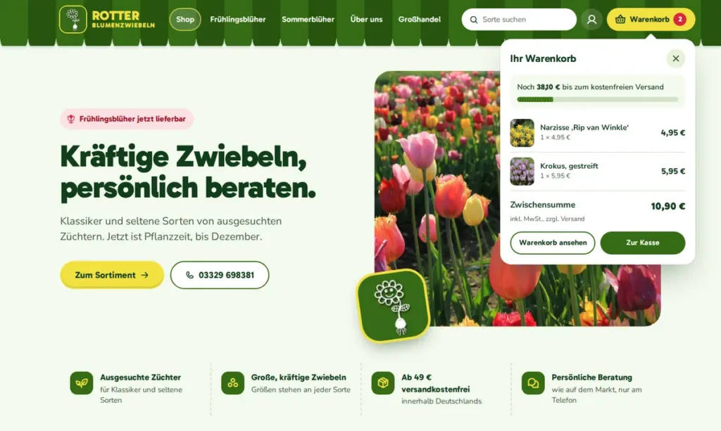 Entwurf der neuen Startseite: Onlineshop für Blumenzwiebeln